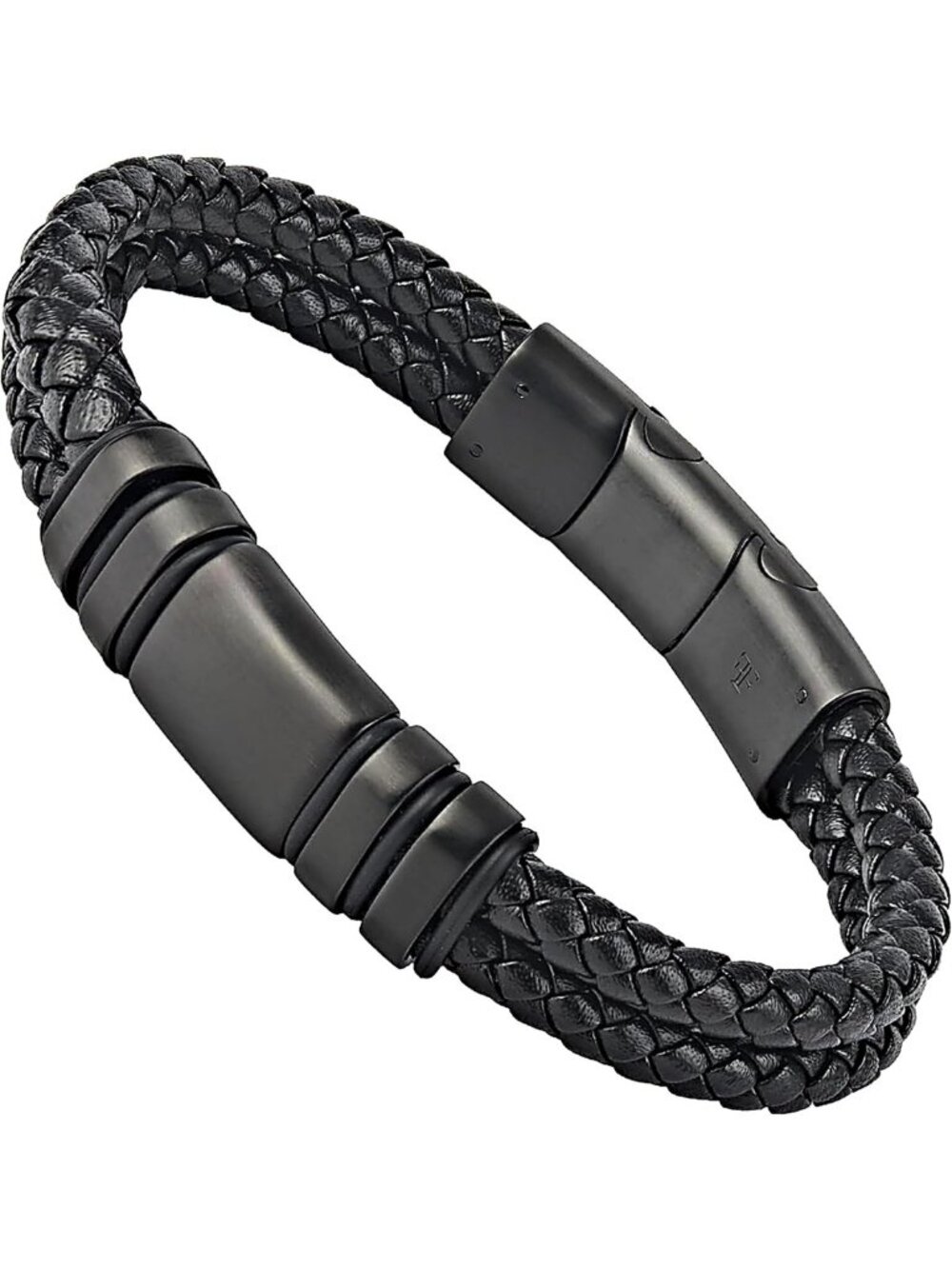 Navarro Men's Handcrafted Adjustable Black Leather Bracelet